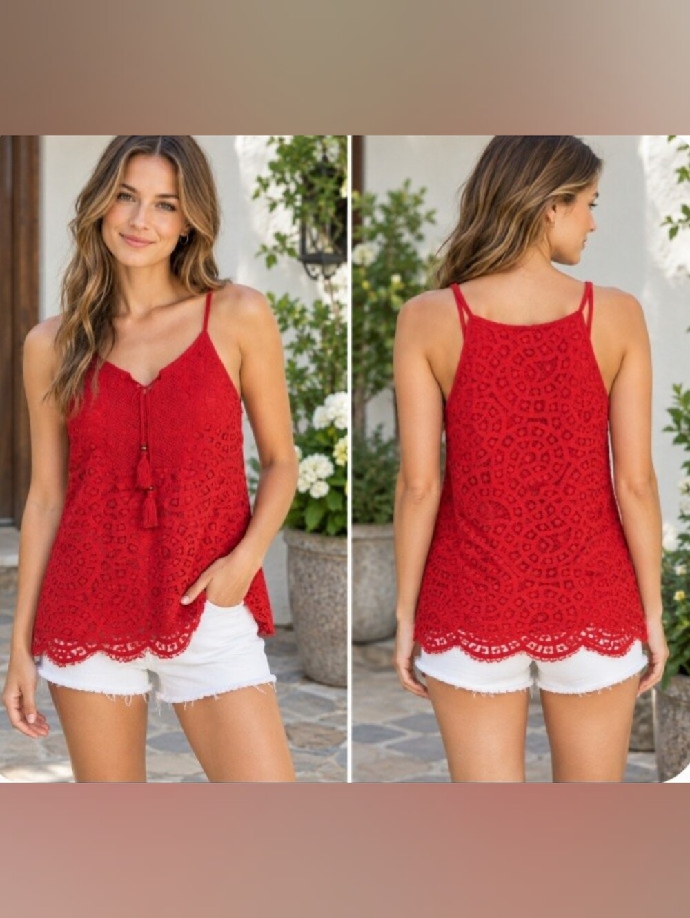 Romeo & Juliet Couture Red Sleeveless Lace Tie Front Camisole Top NWOT Small